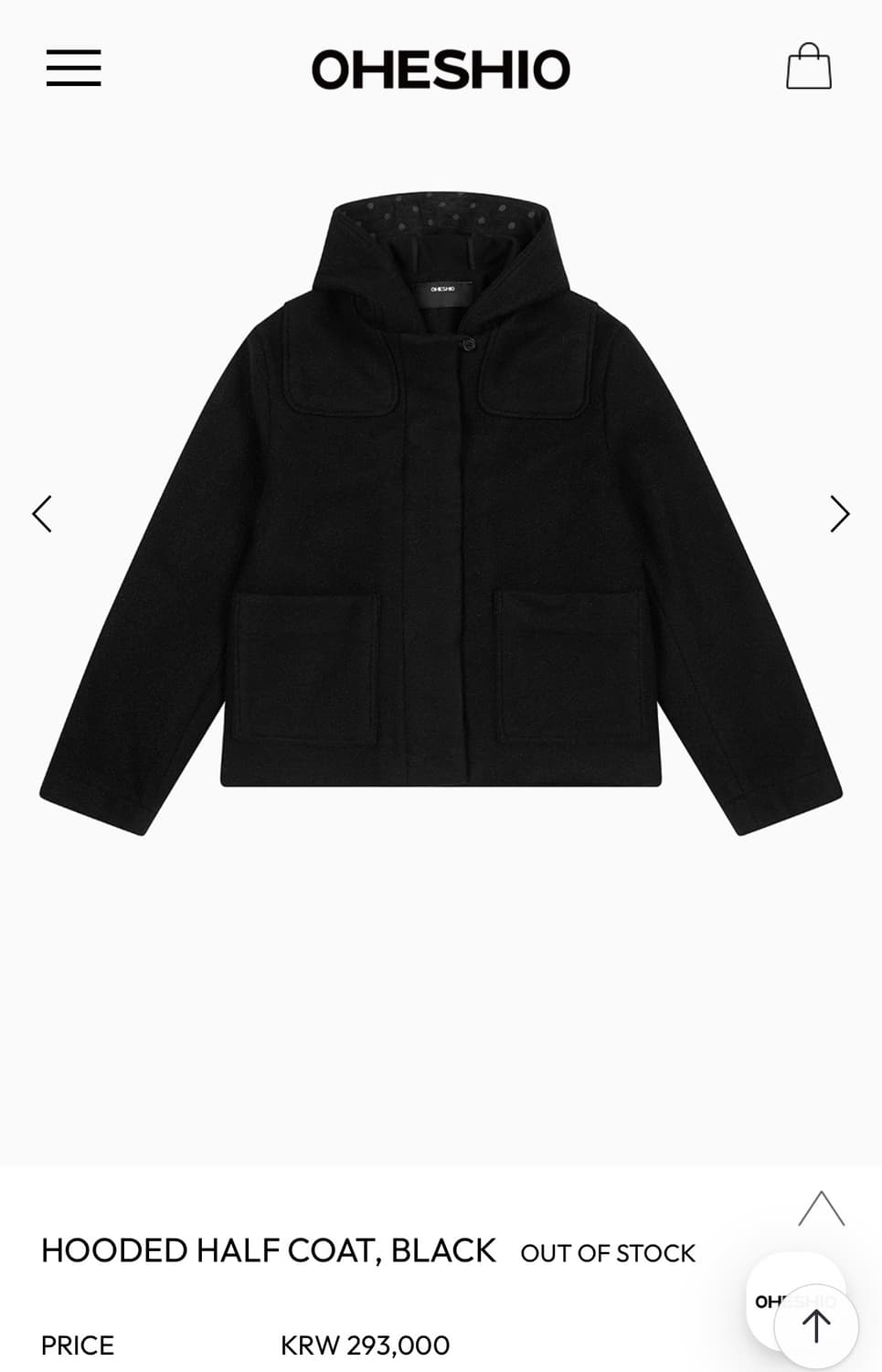 HOODED HALF COAT, BLACK 상품이미지1