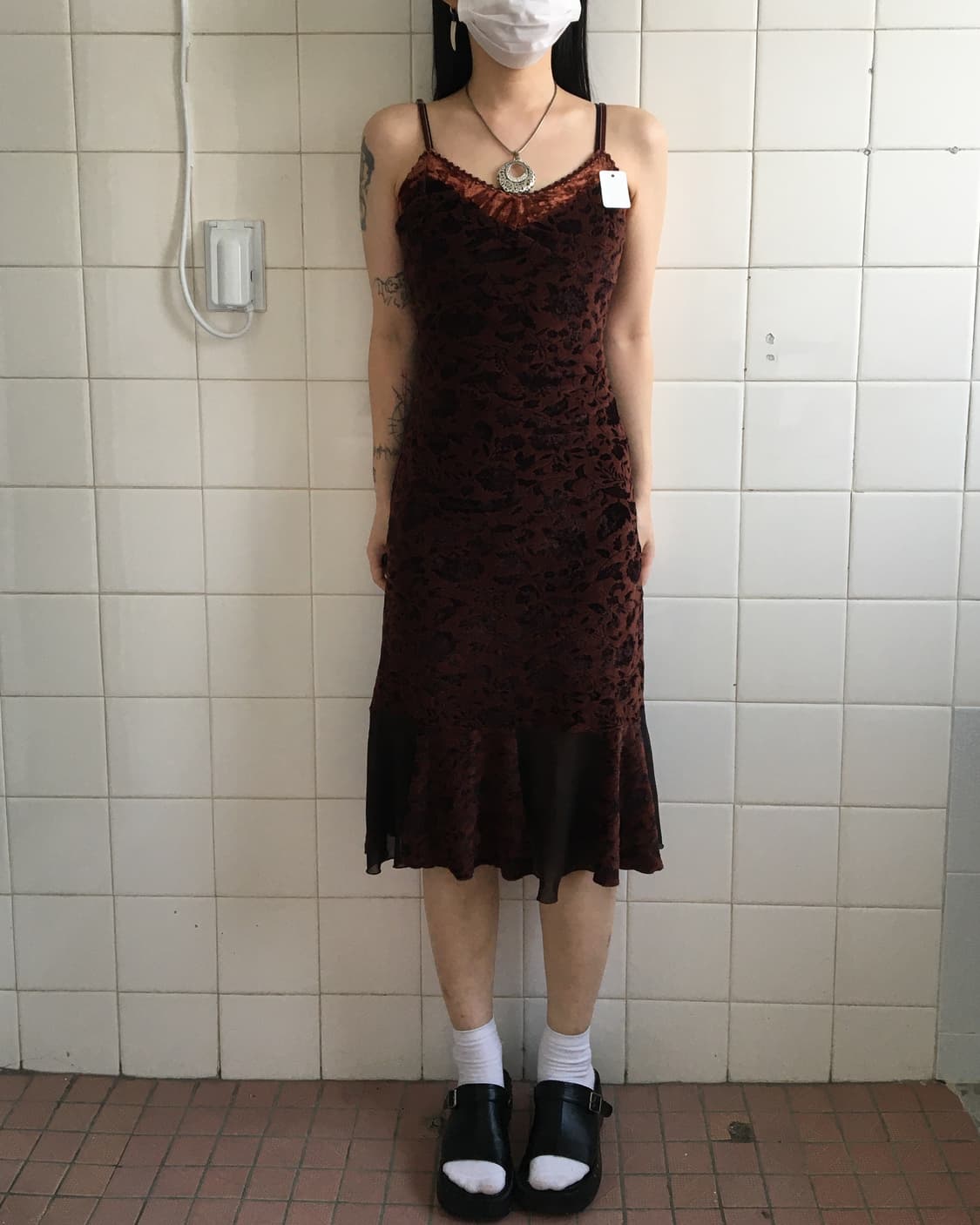 Pattern point velvet onepiece 상품이미지5