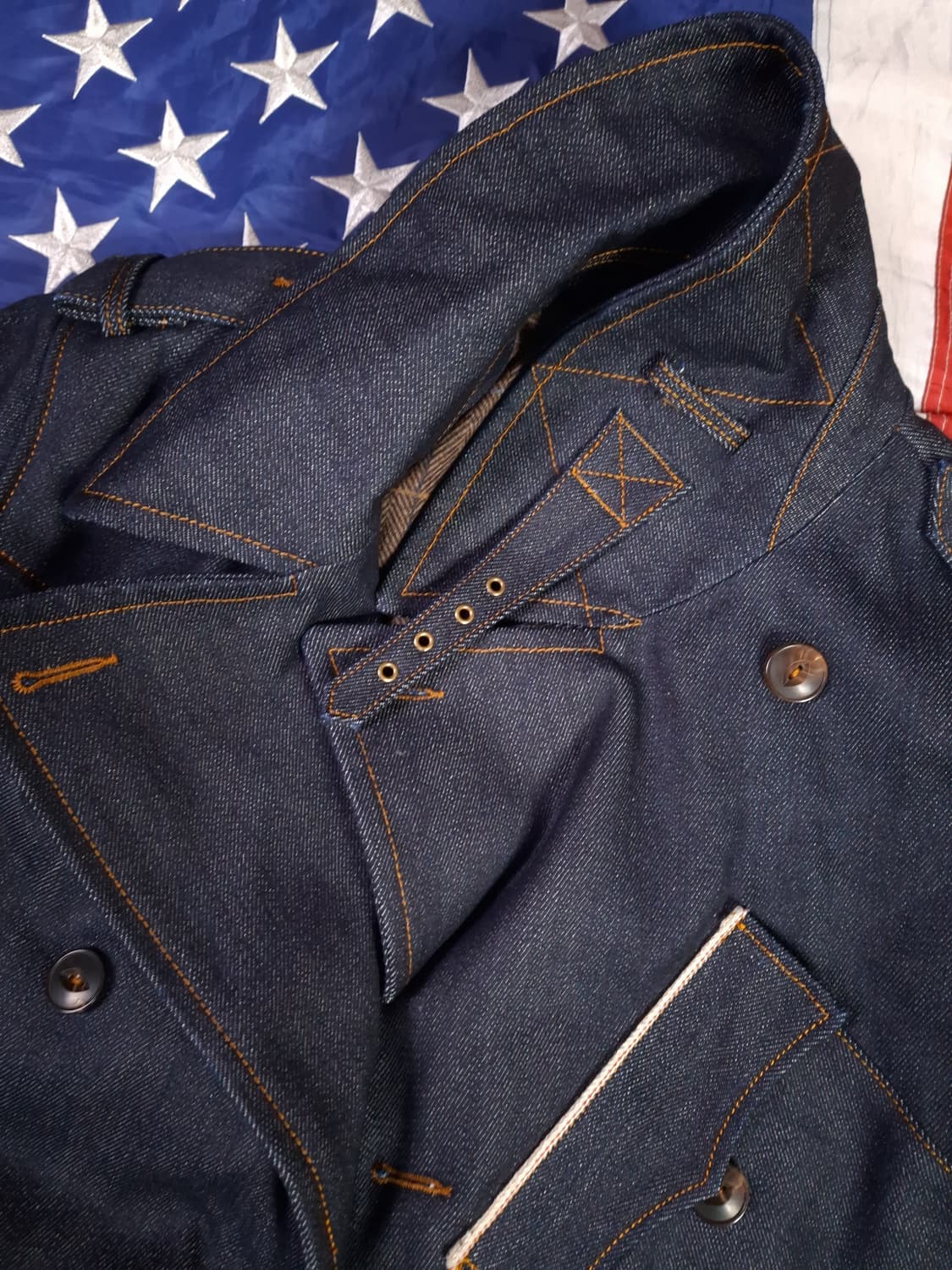 택새제품 WW1 대전용 Cidu Leatthers 데님 더블 트렌치코트 상품이미지6