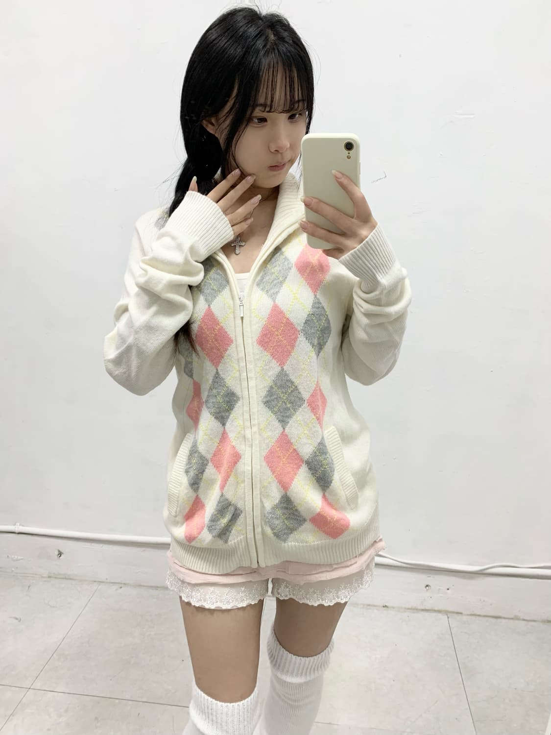 [OPST] 로걀 핑크 그레이 로걀 니트 집업 상품이미지3