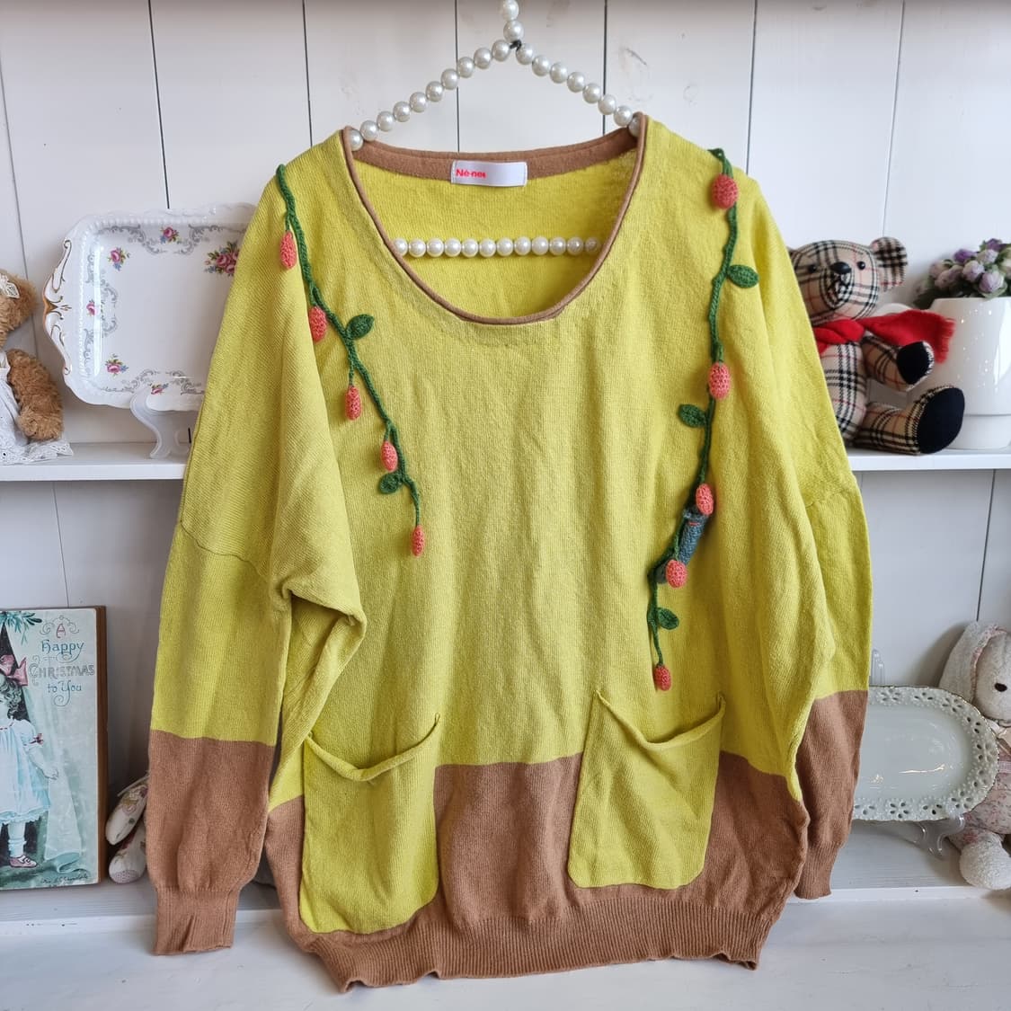 Ne-net(네넷)입체 뜨개자수 니트 루즈핏 상품이미지1