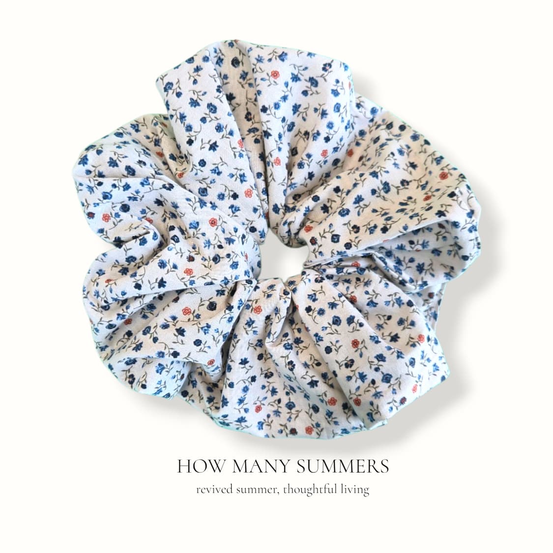 Large 잔꽃 플라워 곱창밴드 아이보리 면 볼륨 헤어끈 헤어스크런치 상품이미지1