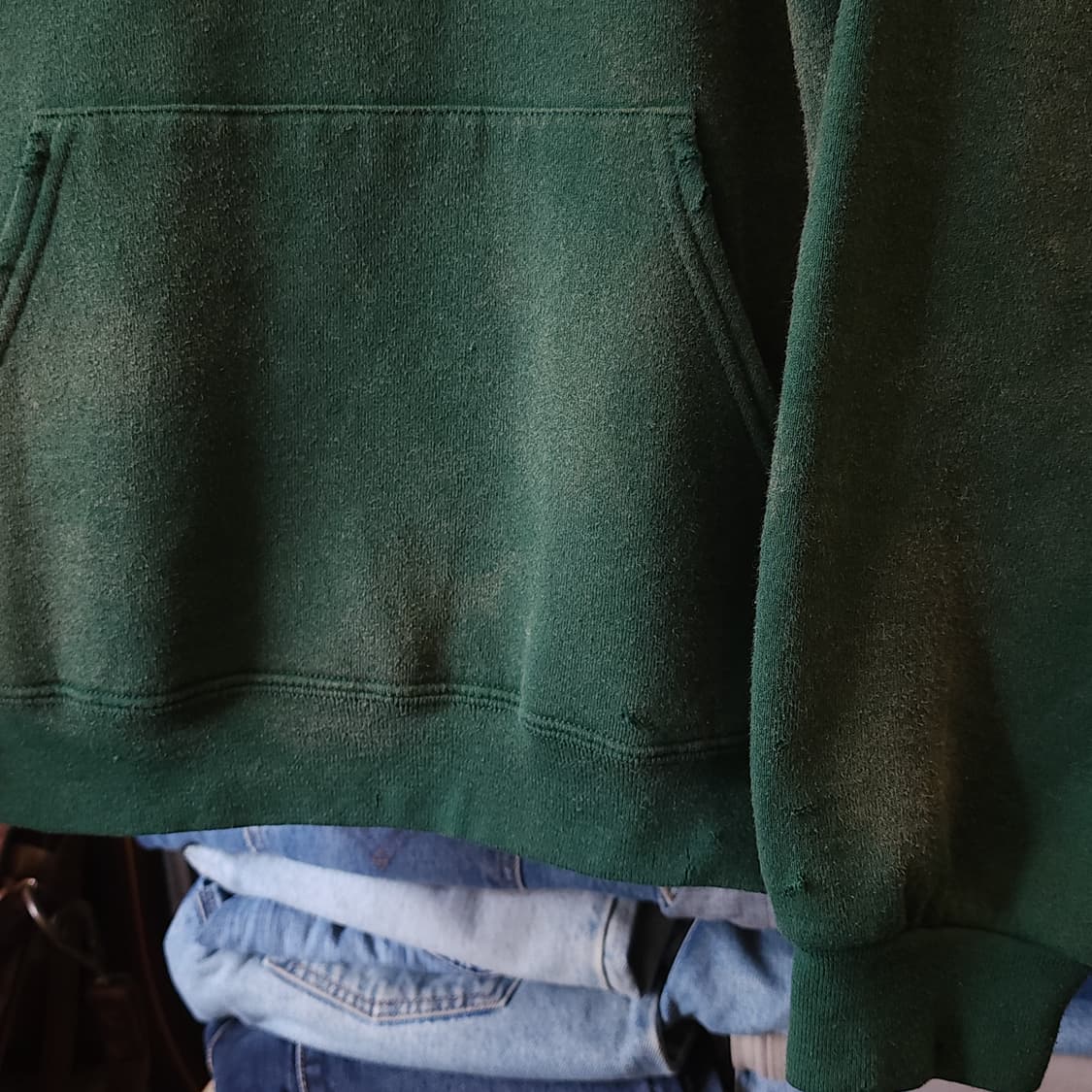 90s 러셀 후드 빈티지 스웻셔츠 썬페이딩 그린 울프 프린팅 s 상품이미지9
