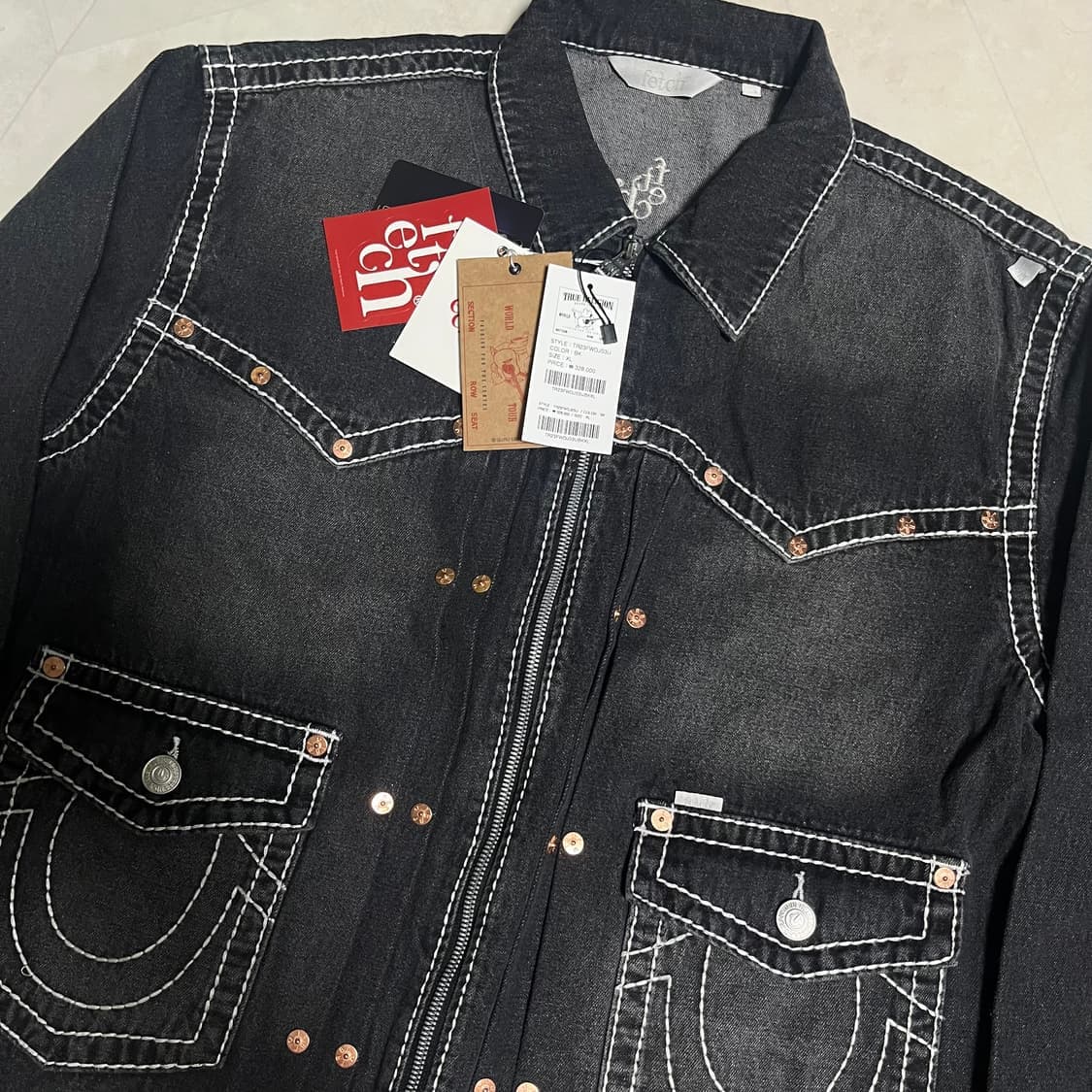 새상품(XL) 트루릴리젼x페치 데님자켓 블랙 상품이미지1