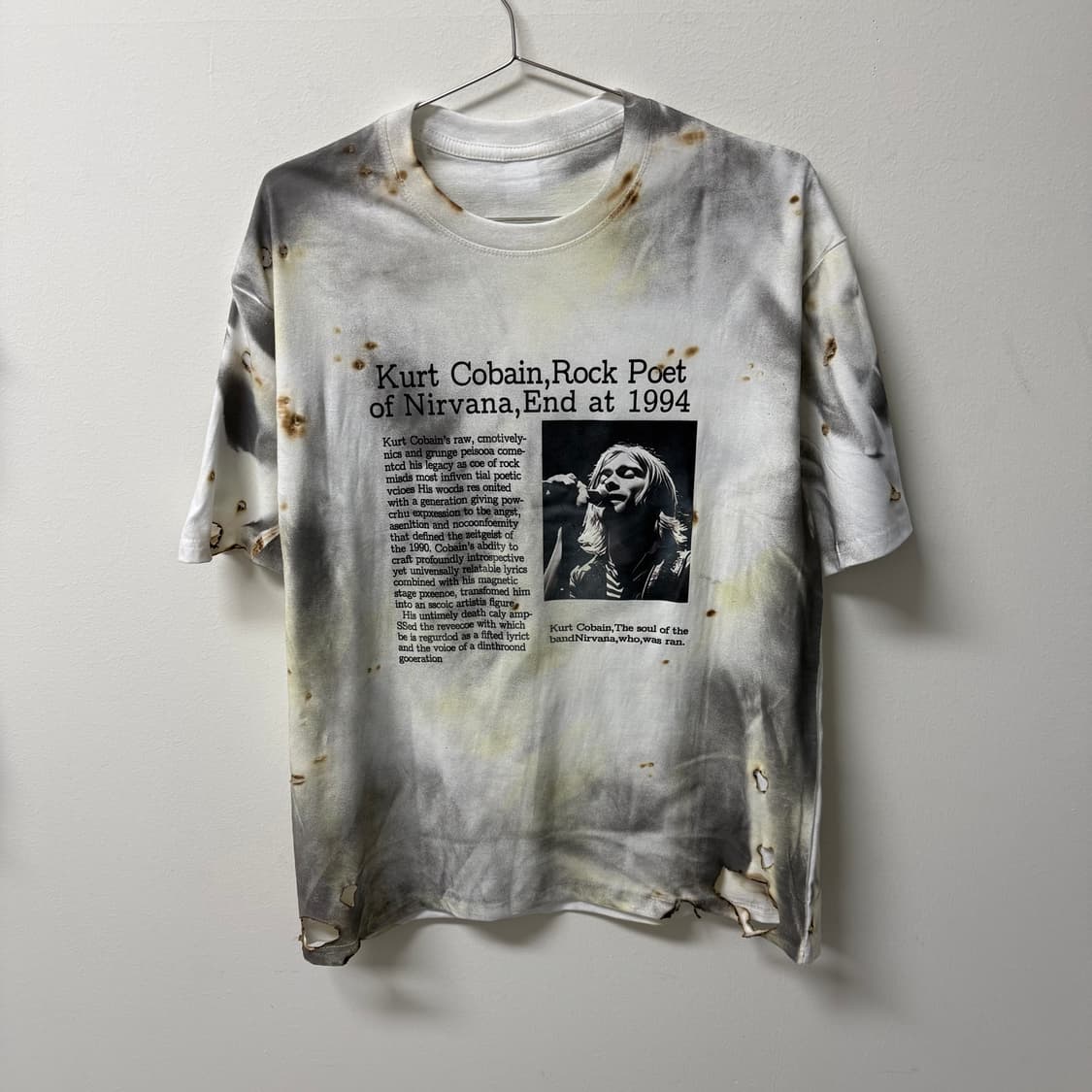 너바나 커트코베인 프린팅 디스트로이드 그릴드데미지 프린팅 워싱 반팔 상품이미지1