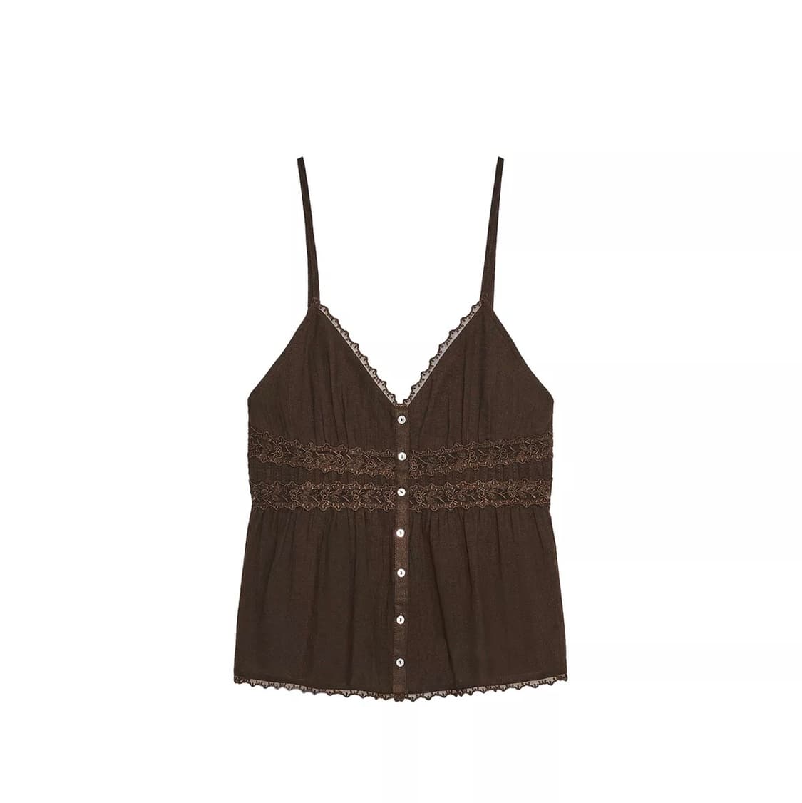 Zara 레이스 쉬폰 탑 브라운 상품이미지1