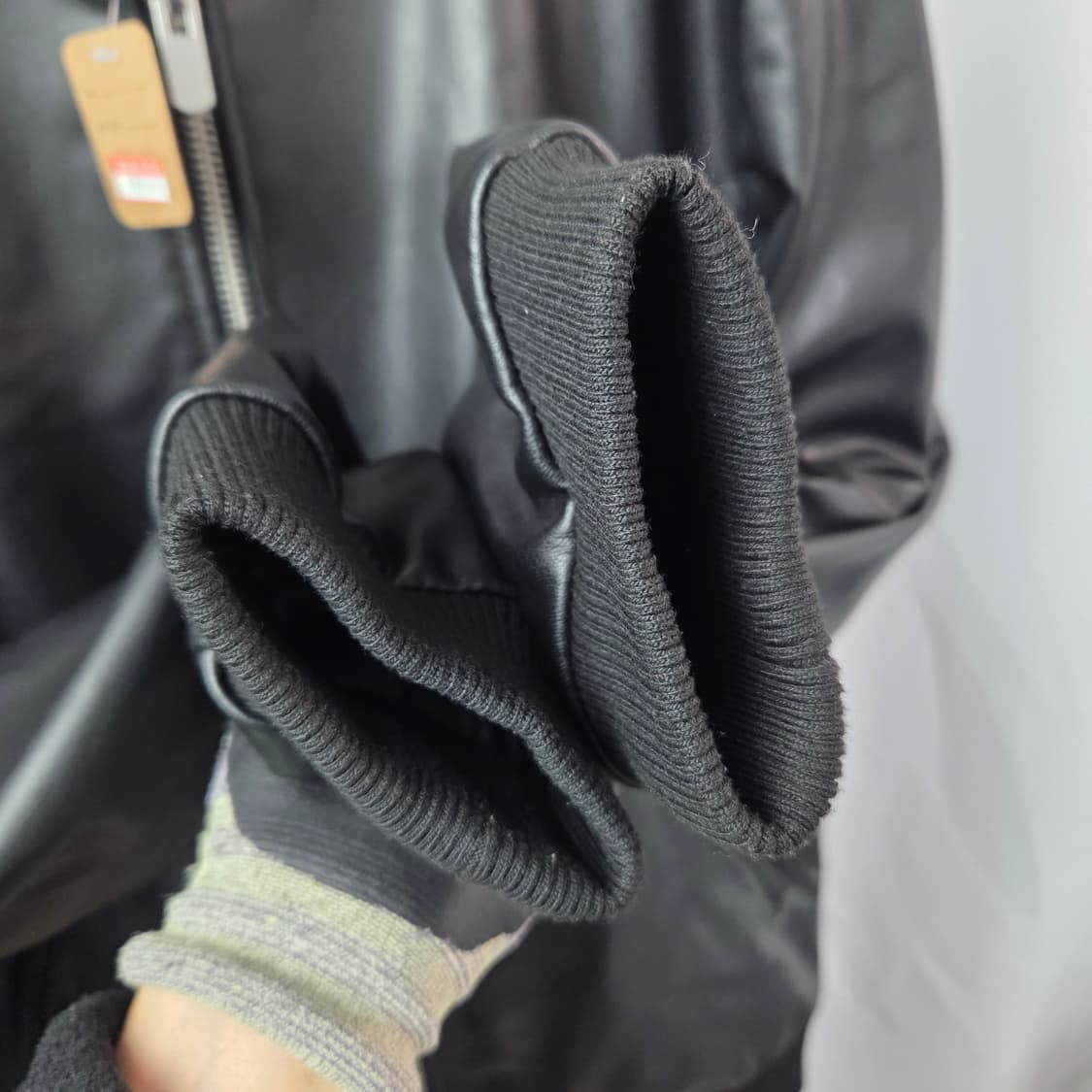 남 77 자라 A급 에코 레더 봄버 블루종 가죽 자켓 상품이미지5