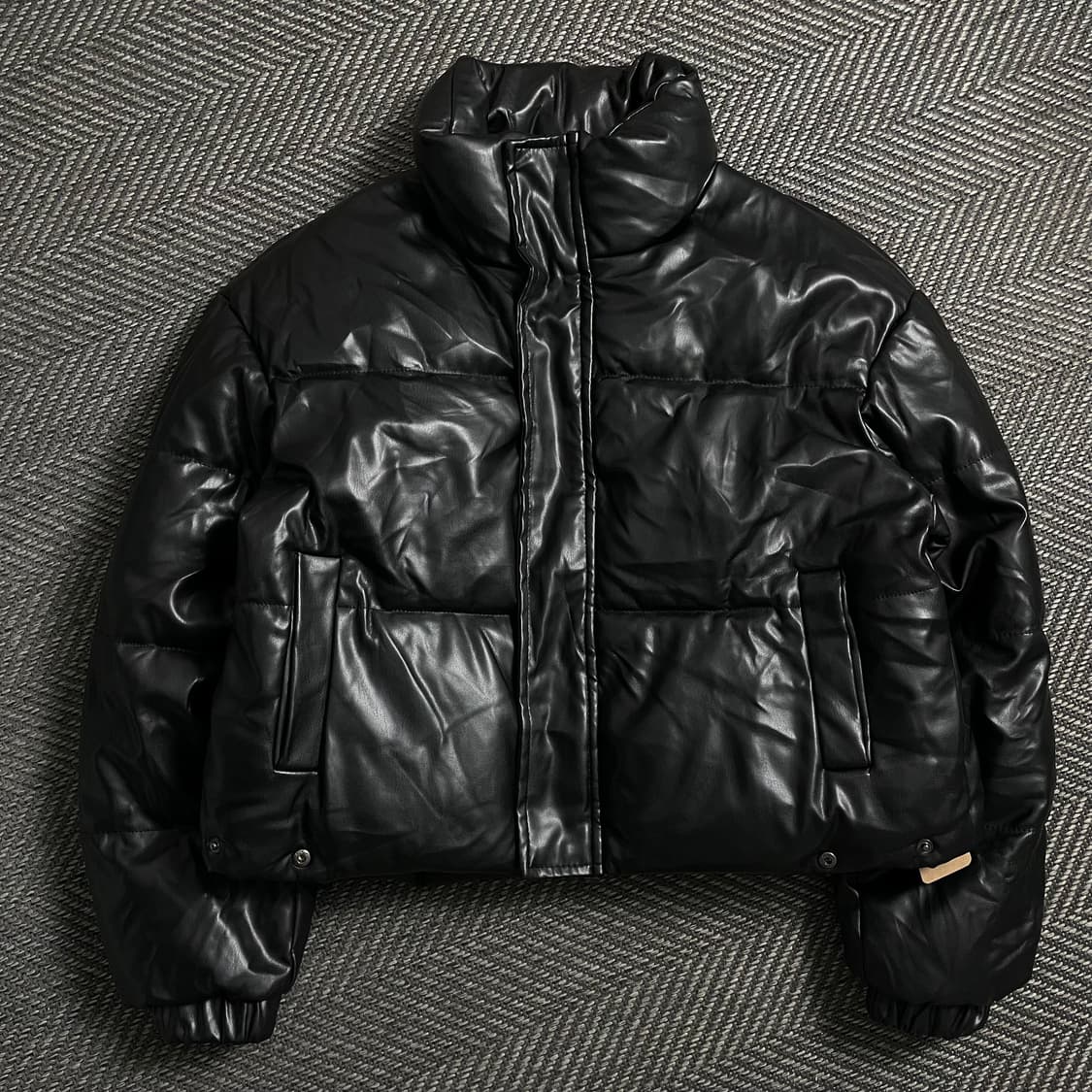 빈티지 우먼스 블랙 비건 레더 패딩 점퍼o 5010 상품이미지1