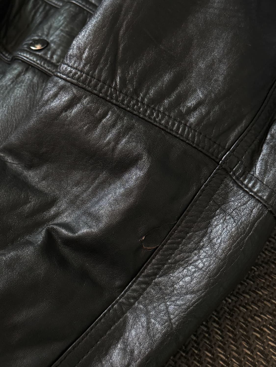 90s 블랙 쉽스킨 빈티지 봄버 레더 자켓 (105) 상품이미지6