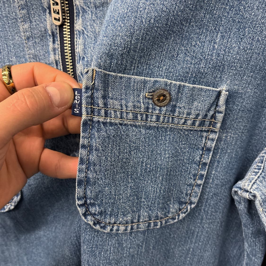 80~90s 리바이스 블루탭 빈티지워싱 하프집업 워크 데님셔츠 N1054 상품이미지6