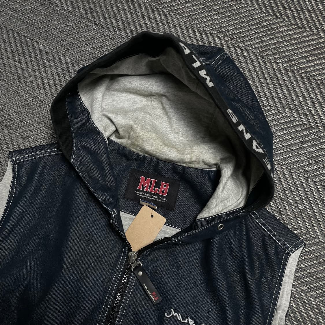 00s MLB USA 자수로고 데님 후드 베스트y 5218 상품이미지4
