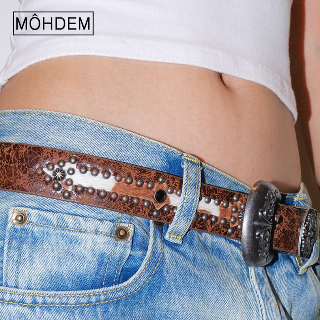 [Unisex] 웨스턴 송치털 카우 에스닉 가죽벨트 상품이미지7