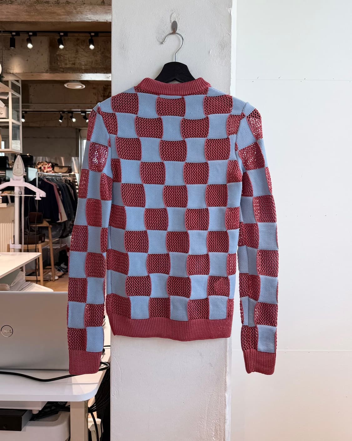 마르니 블루 핑크 체커보드 니트 상품이미지7