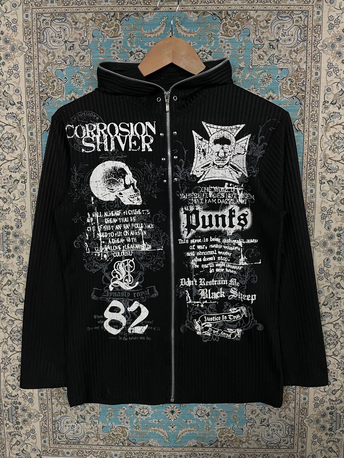 JPN Y2K 펑크 스컬 스모키 메쉬 풀집업1682 상품이미지1