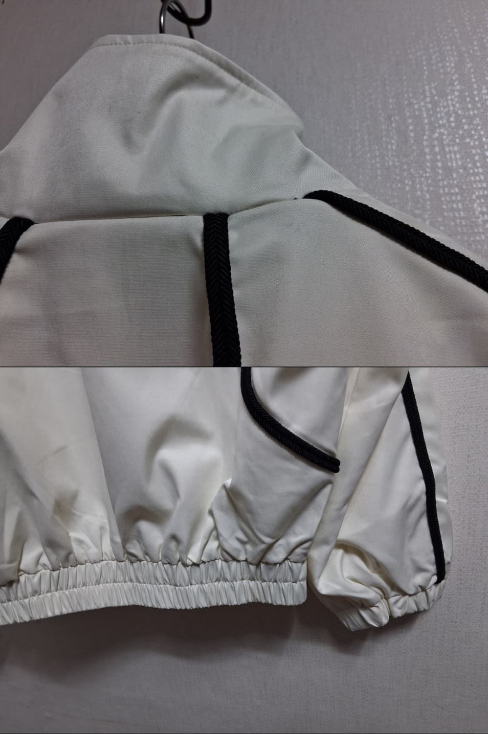 아이보리 배색 파이핑 디테일의 테크 트랙 셋업, 바스락 세미광 원단  상품이미지7