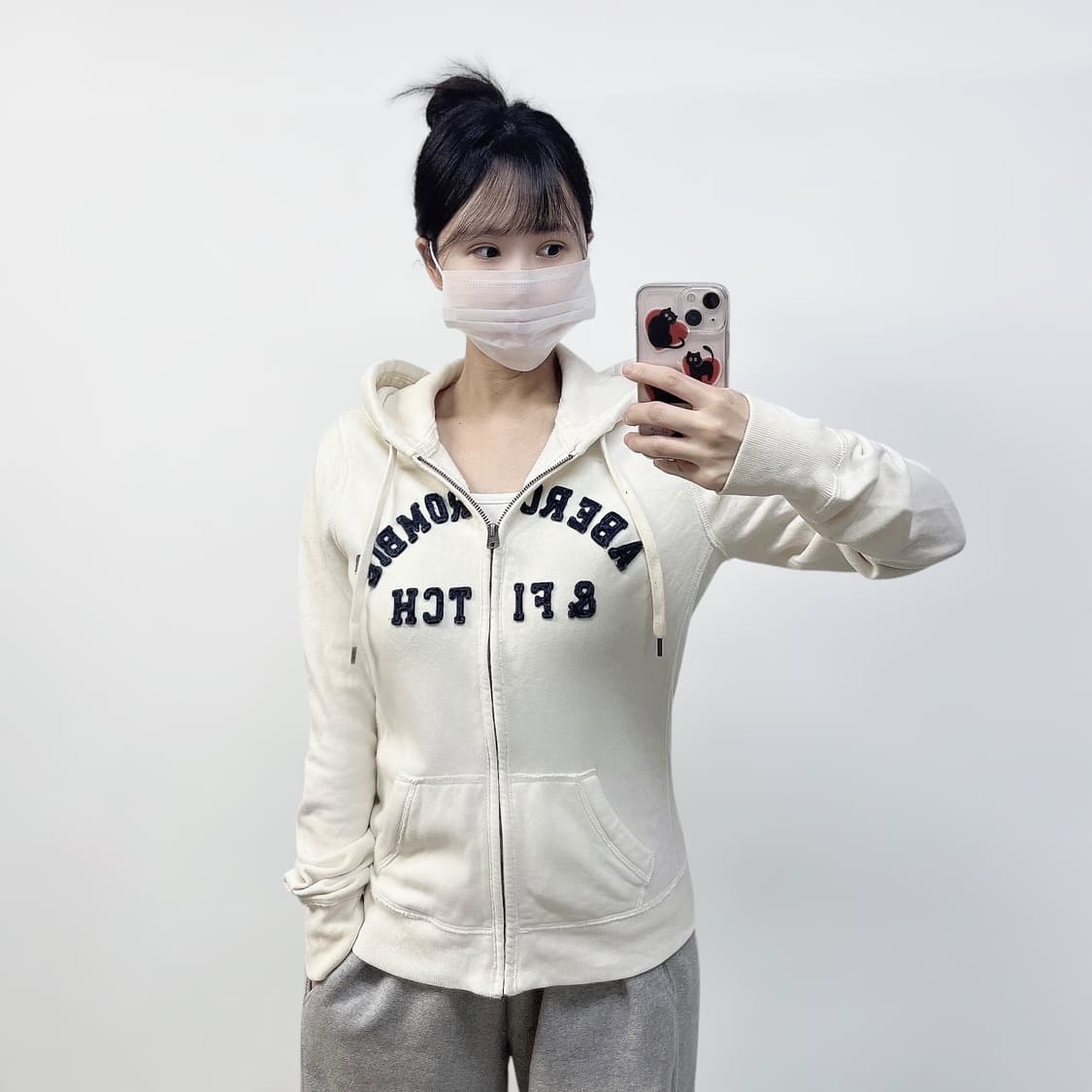 아베크롬비 아치 로고 후드집업 화이트 상품이미지1