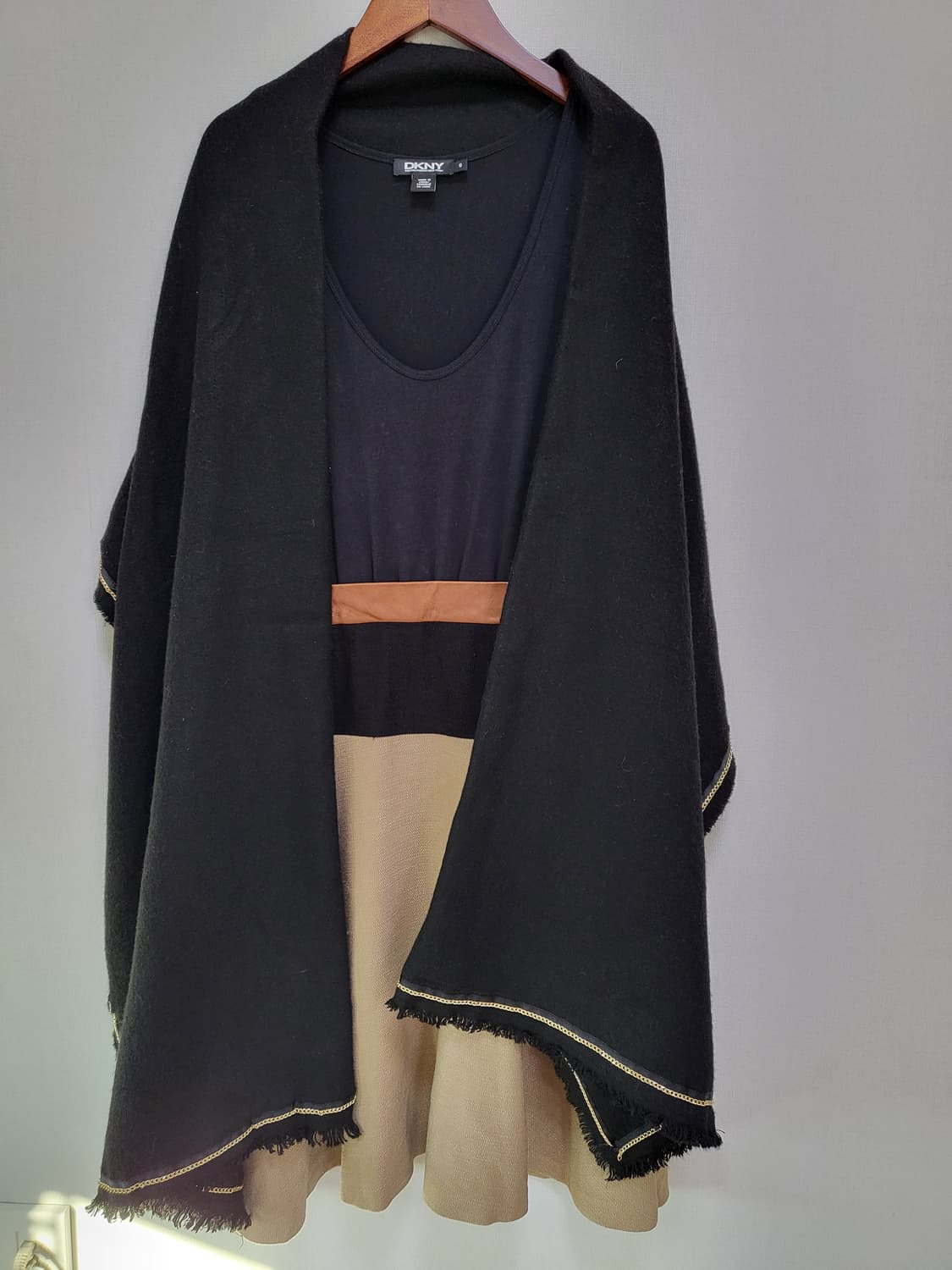 일본구매 DKNY 도나카렌 리얼가죽+고급린넨+면 배색 원피스 free 상품이미지8