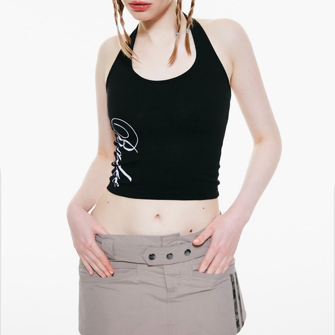 badee 배디 리브드 홀터 탑 홀터넥 블랙 상품이미지1