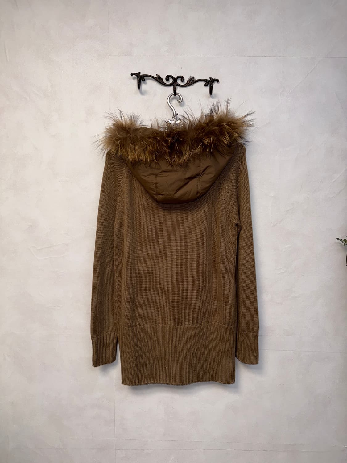 Brown fur hood zipup knit ops 상품이미지6