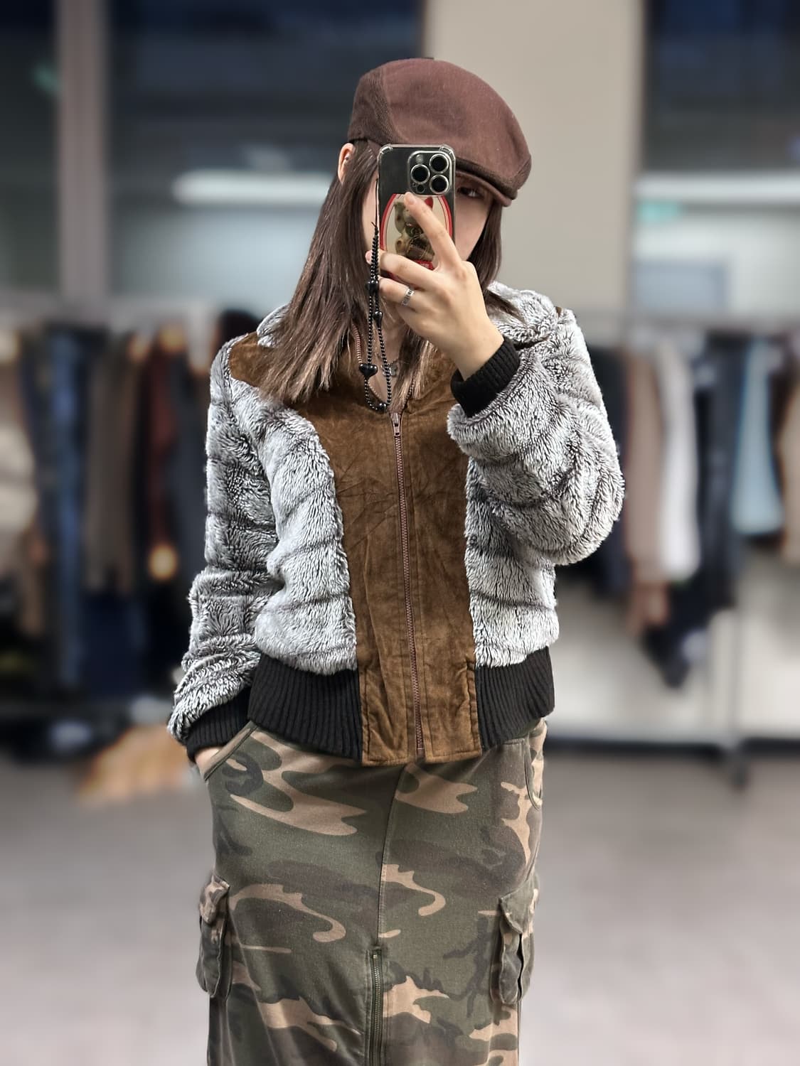 mix color fur point jacket 상품이미지1