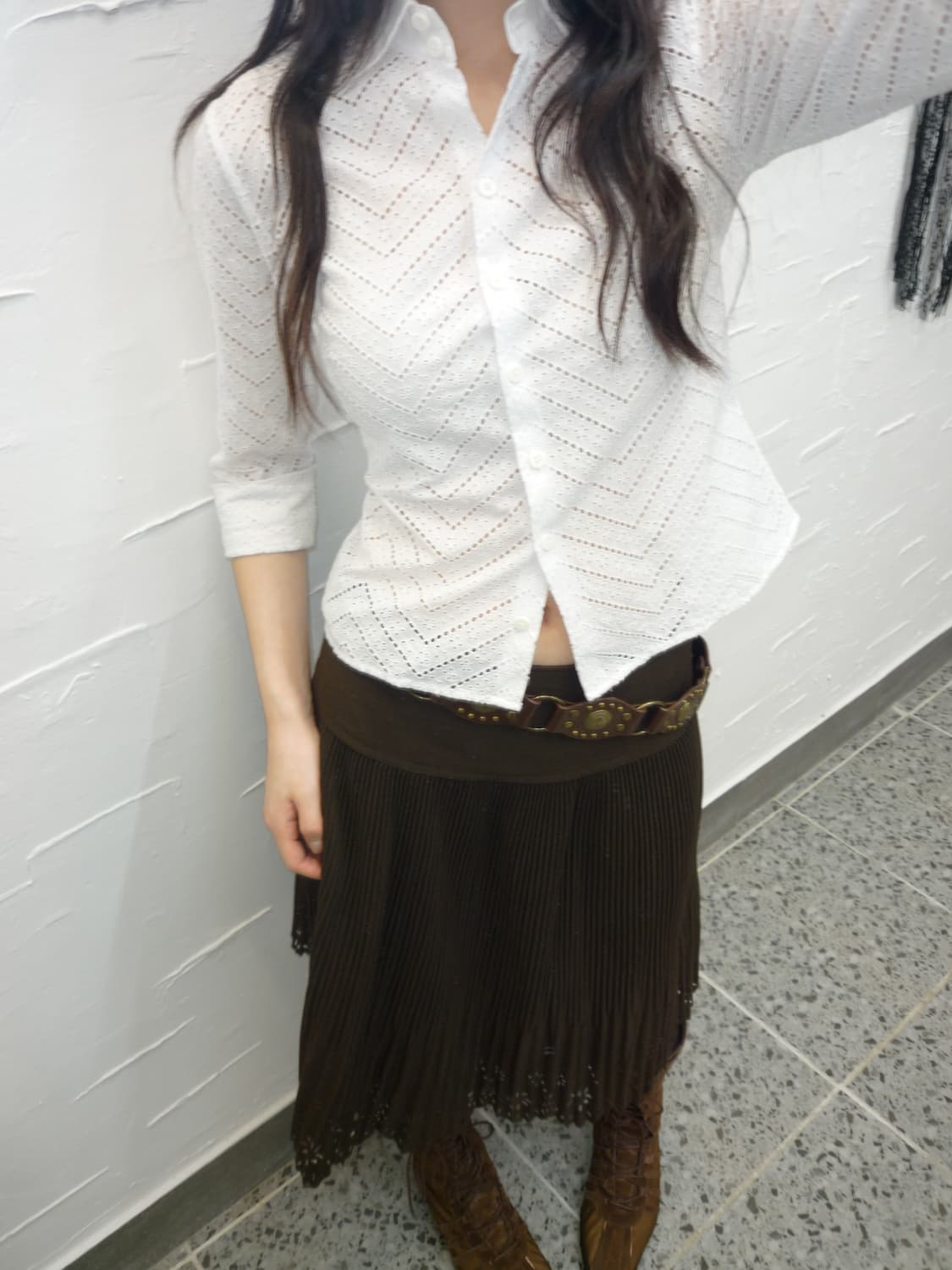 deep brown pleats skirt 상품이미지4