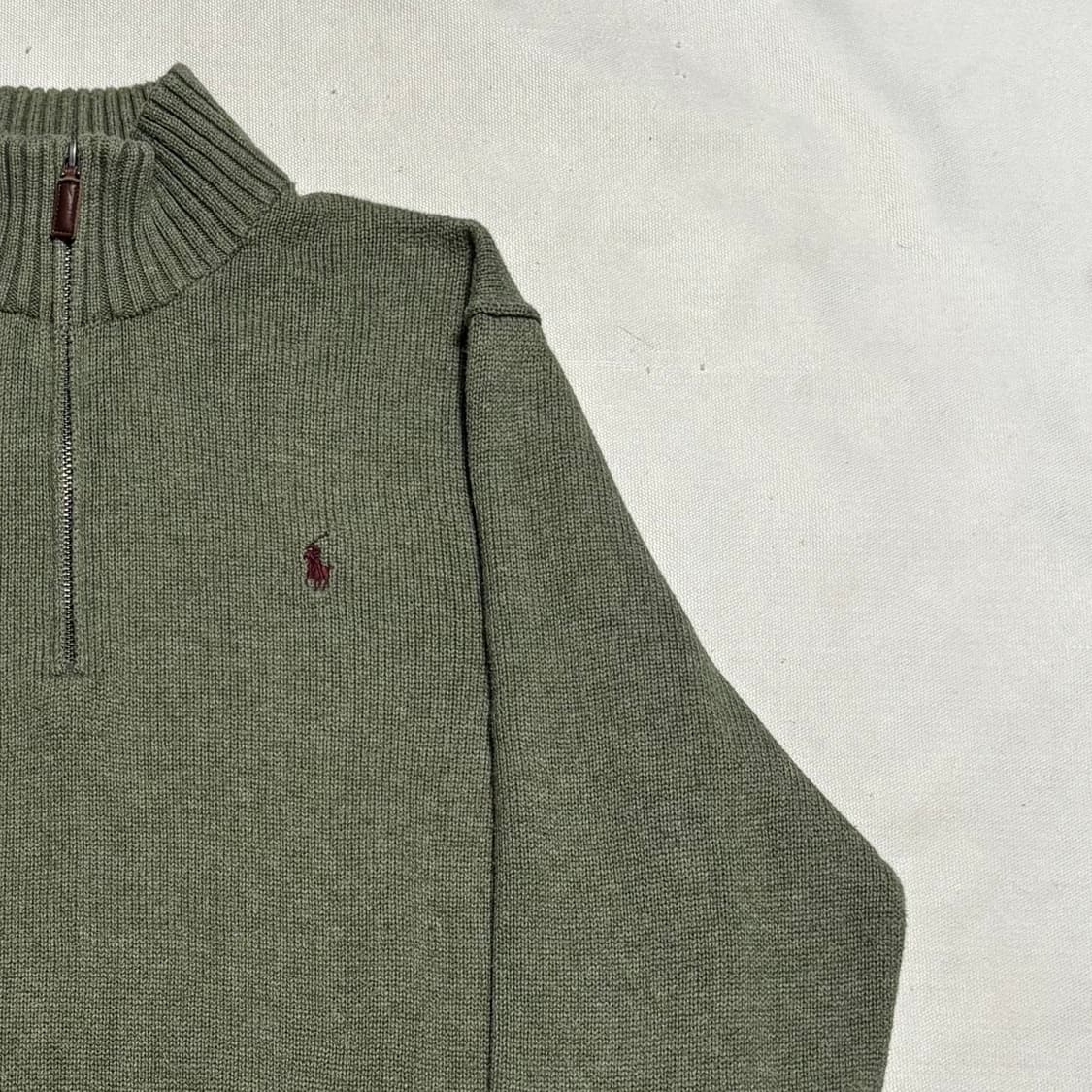 L 폴로랄프로렌 버건디 포니 코튼 그린 반집업 니트 상품이미지1