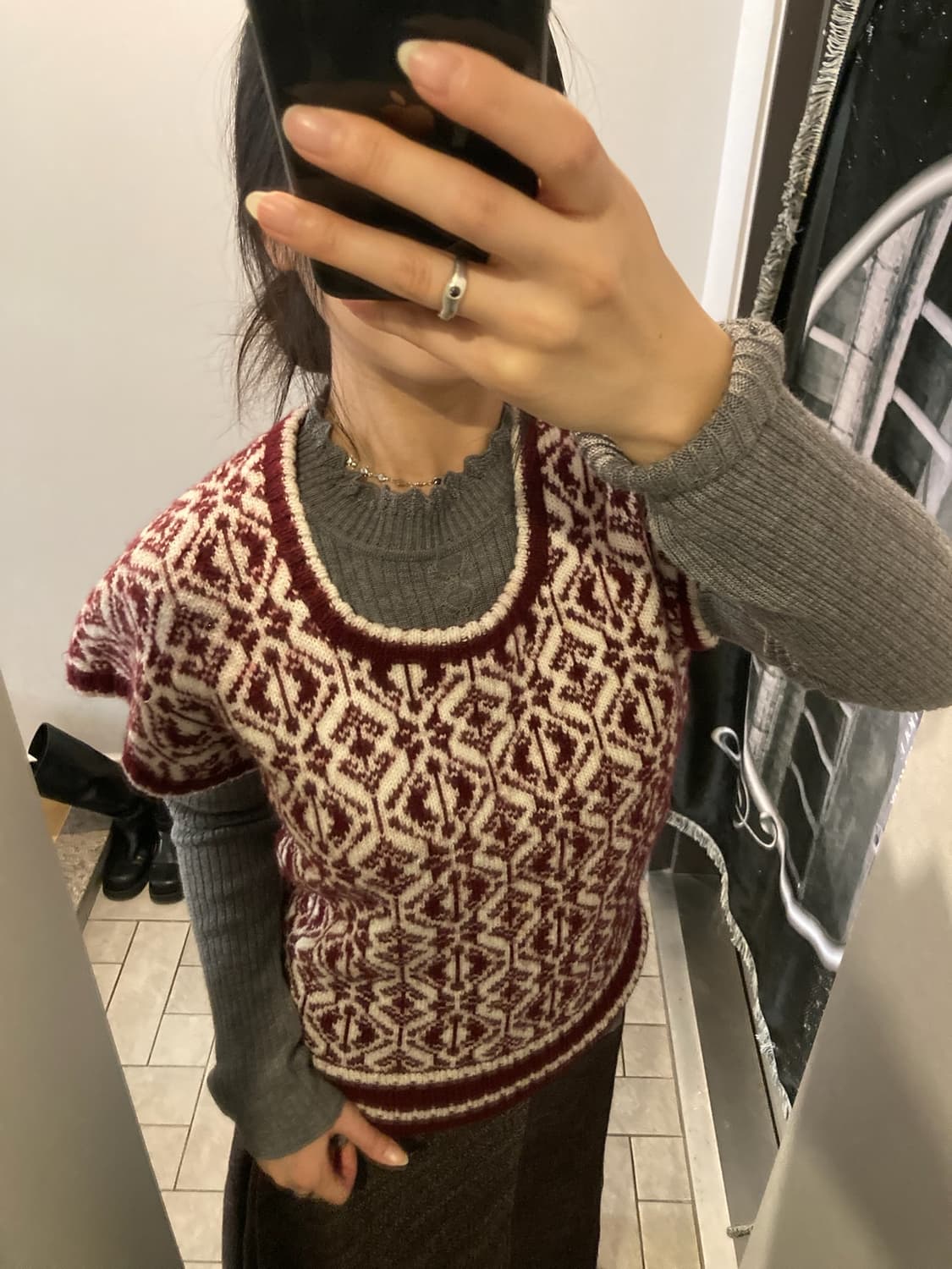 펀칭 하이넥 긴팔 골지 티셔츠 상품이미지3