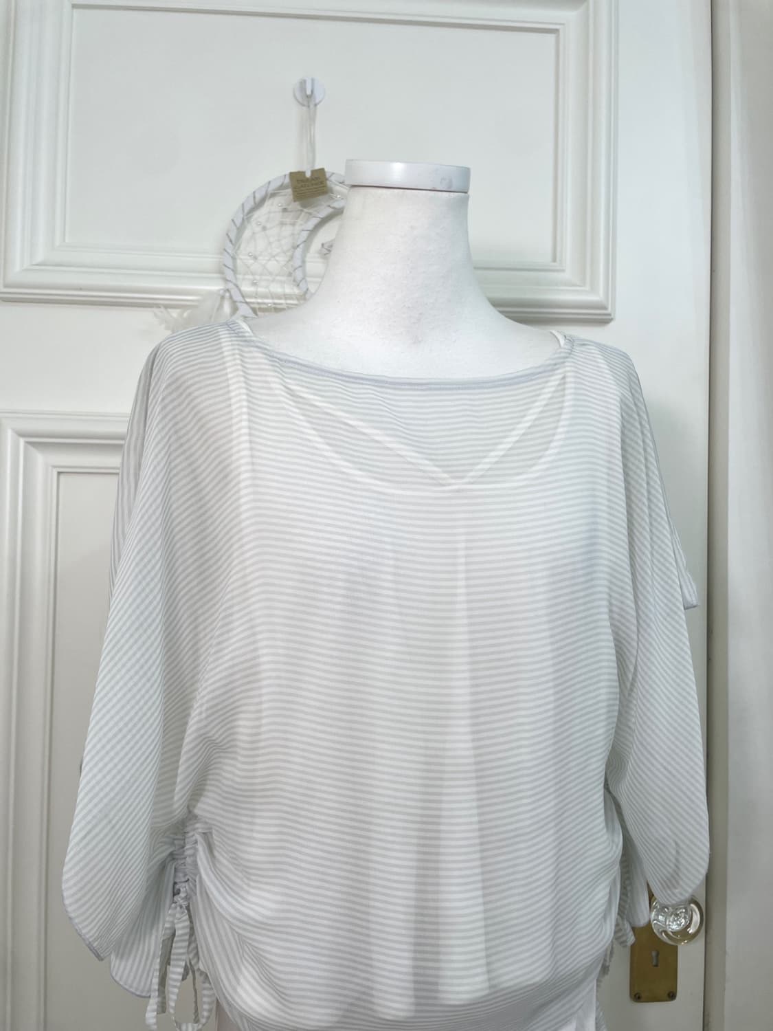 gray stripe shirring summer top&cotton l 상품이미지6