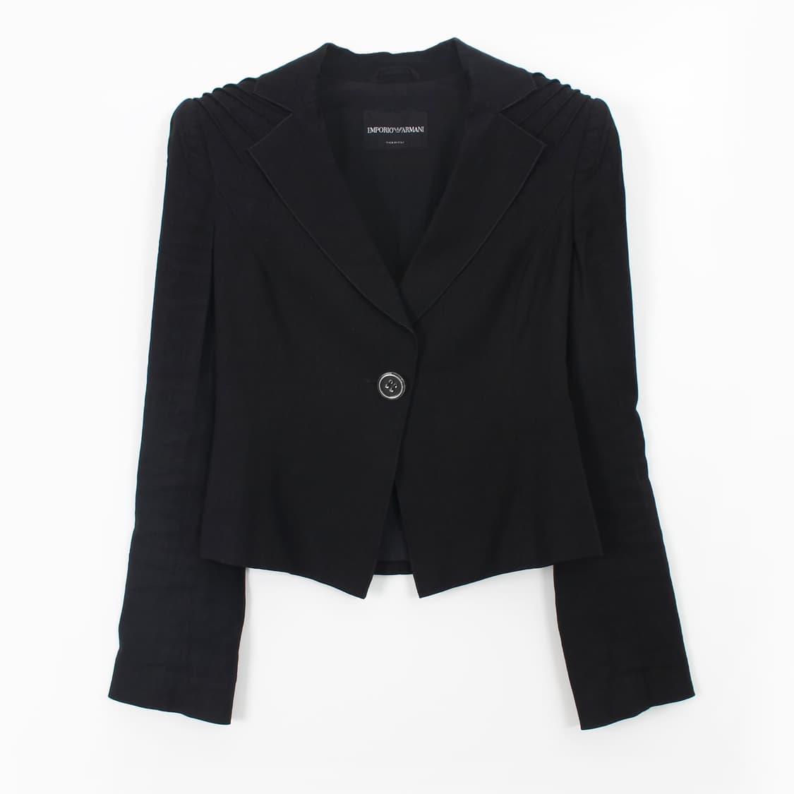 엠포리오 아르마니 ARMANI 빈티지 핀턱 자수 블랙 린넨 자켓 상품이미지1