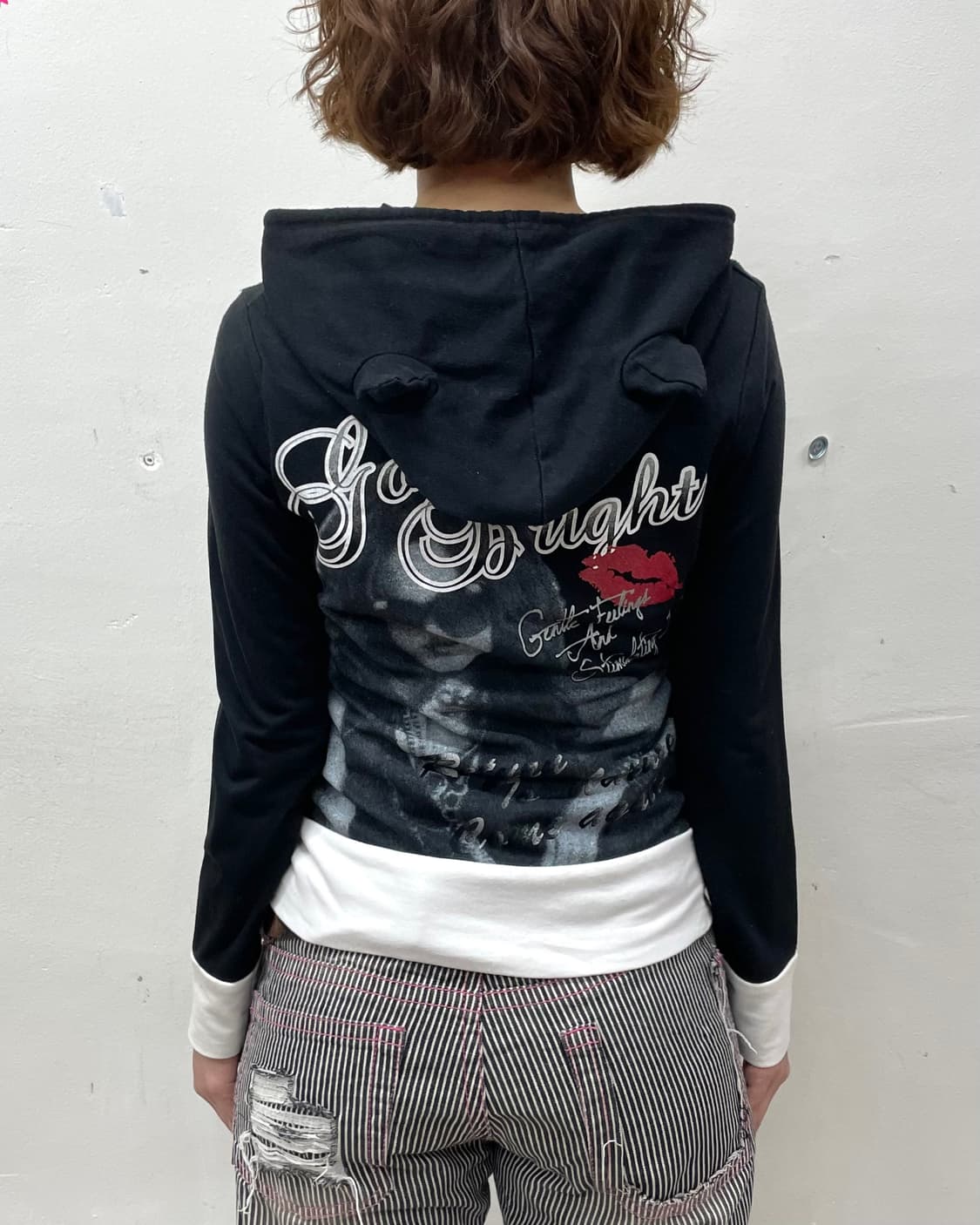 Cat Lips Girl Black Hood Zip-Up 상품이미지5