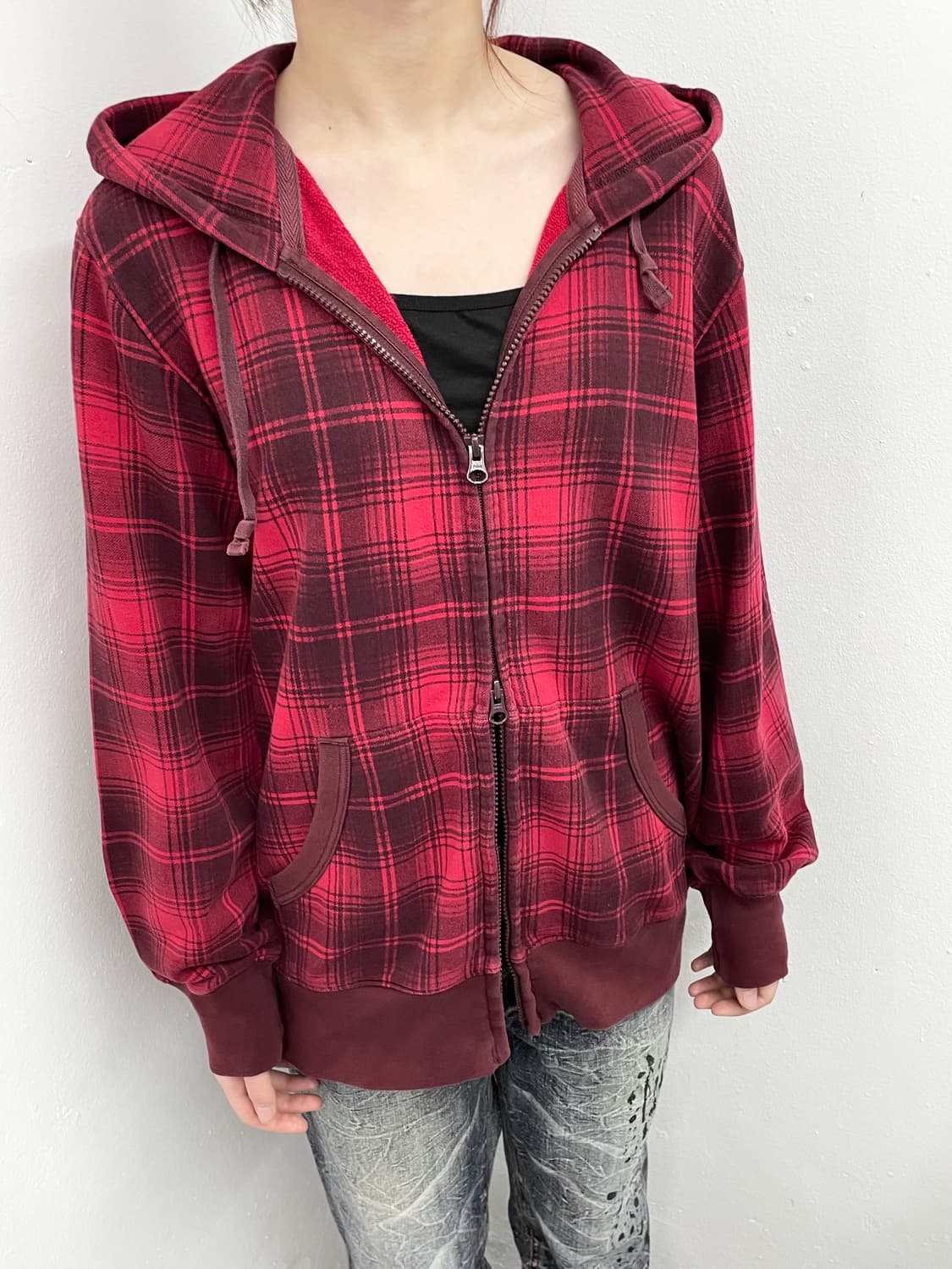 펑크 체크 투웨이 후드집업 상품이미지1