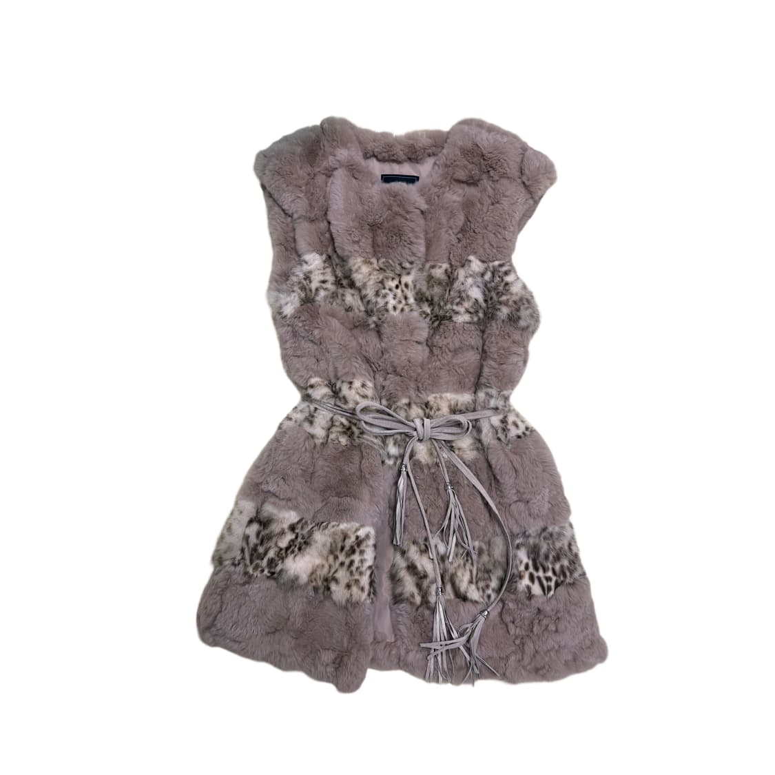 빈티지 핑크베이지 레오파드 퍼 조끼 베스트 상품이미지2