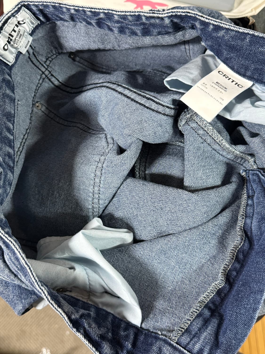 크리틱 절개 투톤 패널 와이드 데님 청바지 M 상품이미지6