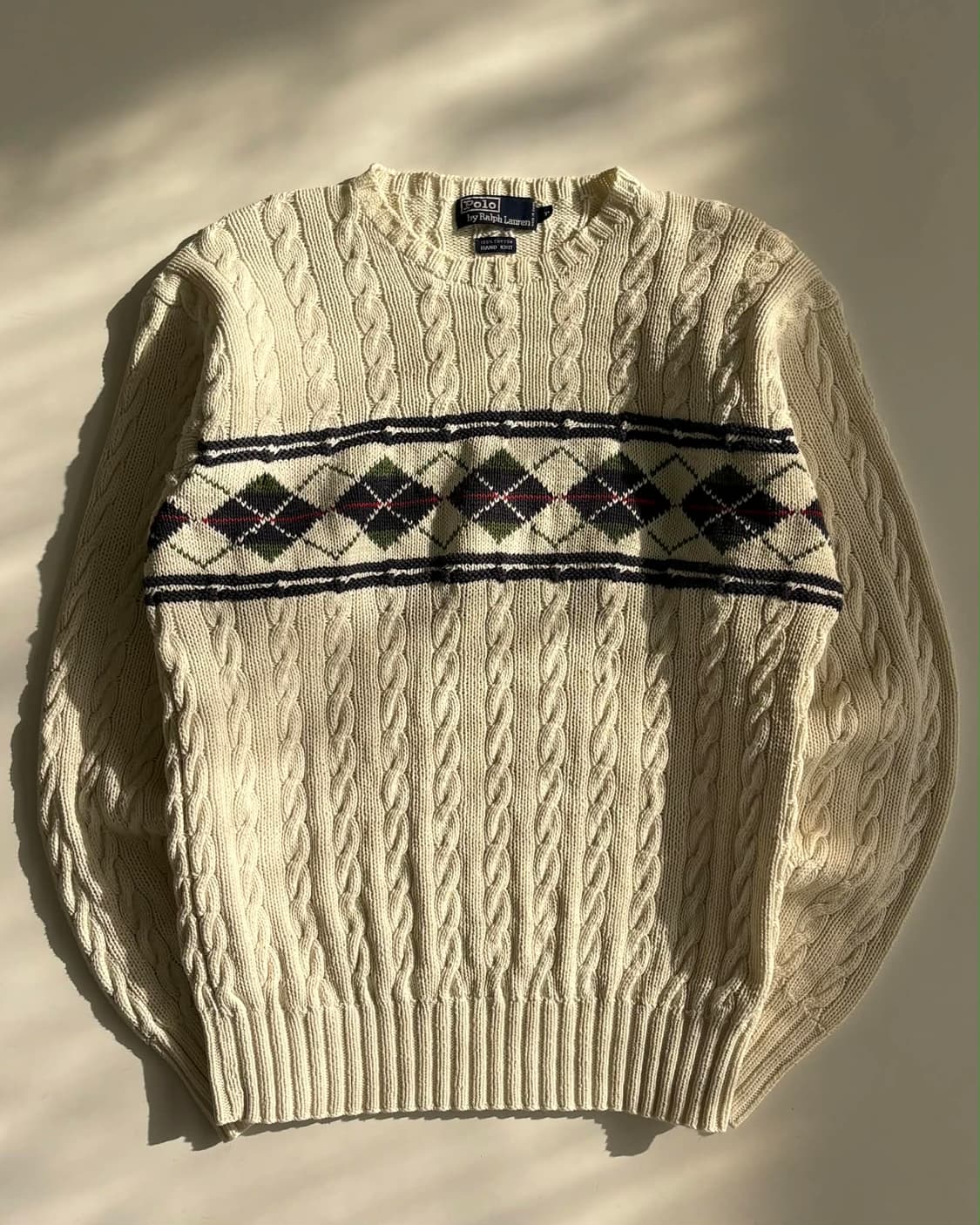 [XL] 폴로 랄프로렌 아가일 패턴 케이블 핸드 니트 스웨터 상품이미지1