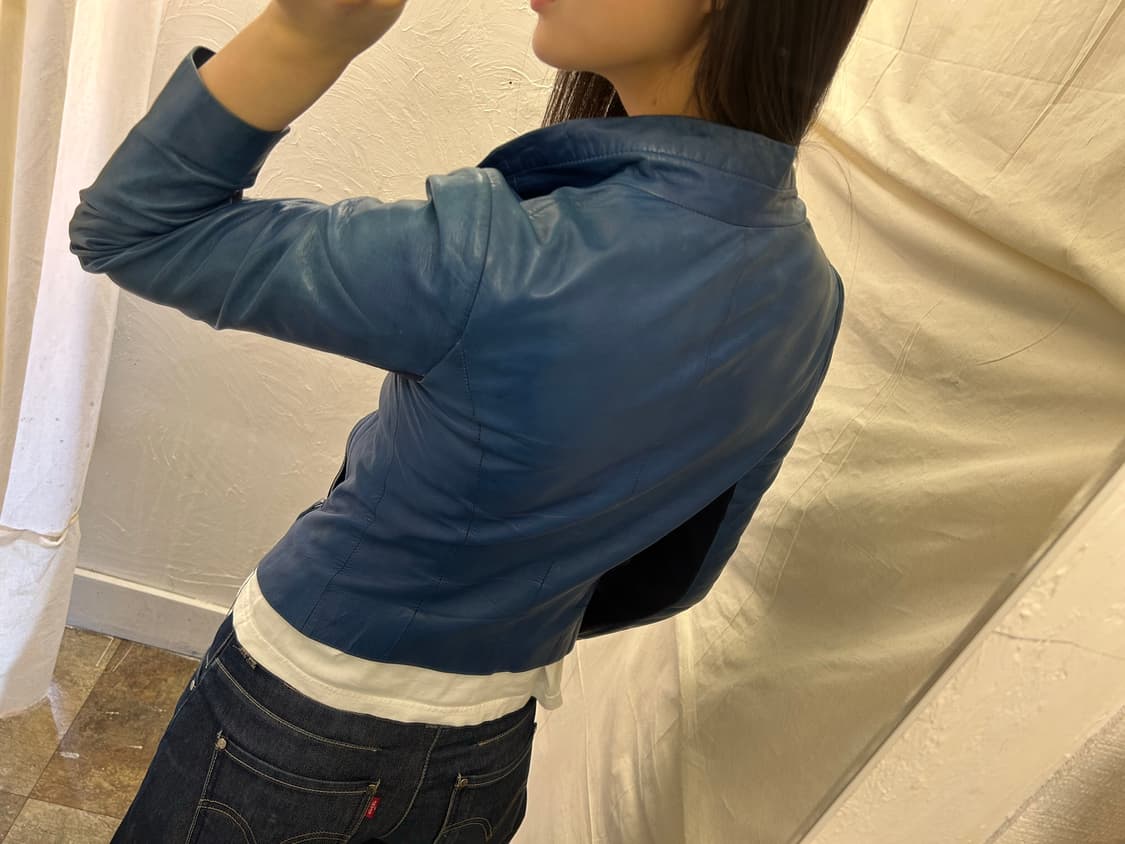 Demoo 블루 레더자켓 상품이미지4