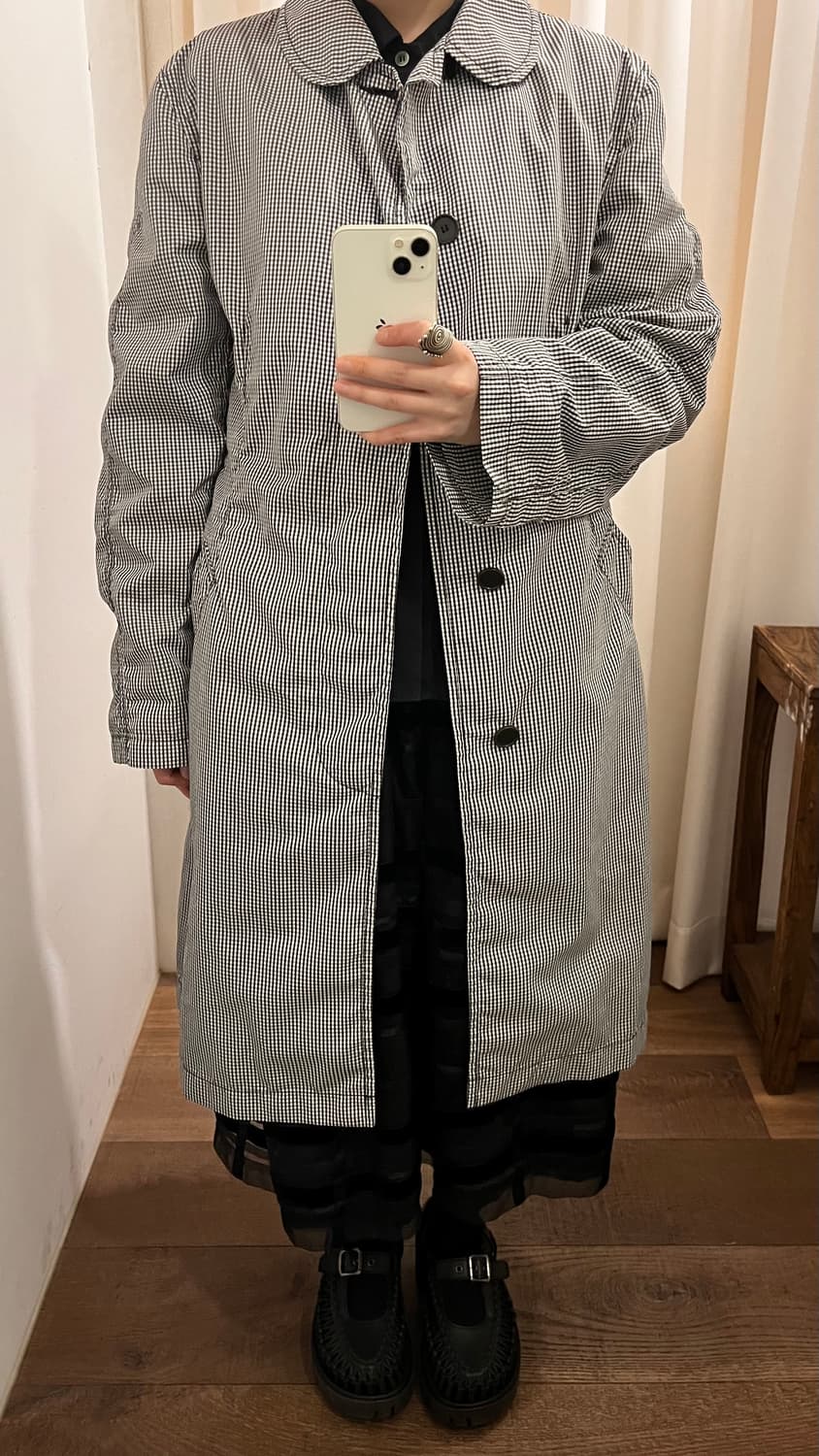 Gingham Check Shirring Coat 상품이미지2