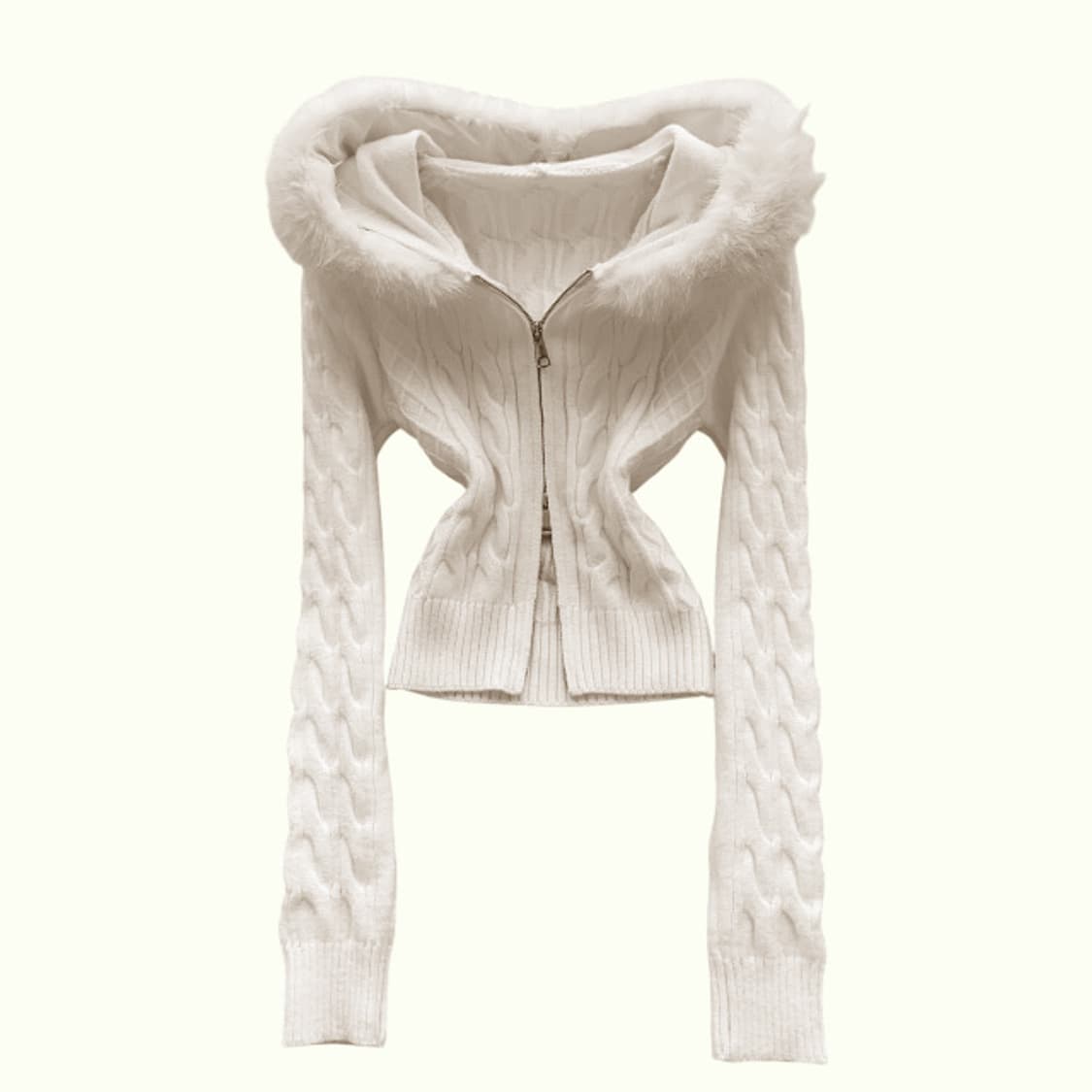 히메갸루🤍퍼 후드 케이블 슬림 크롭 니트집업 상품이미지1