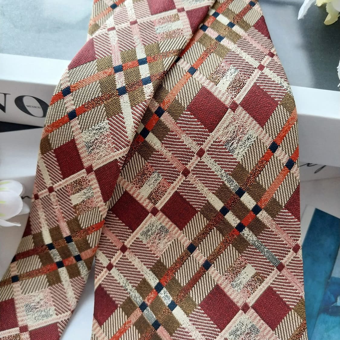 아쿠아스큐텀 실크 브라운 체크 넥타이 9.4cm A+등급 K1202
 상품이미지2