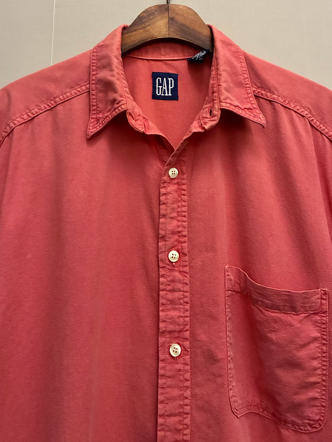 (M/105)90s USA Gap 올드갭 코랄 핑크 피그먼트 워싱 반팔셔 상품이미지3