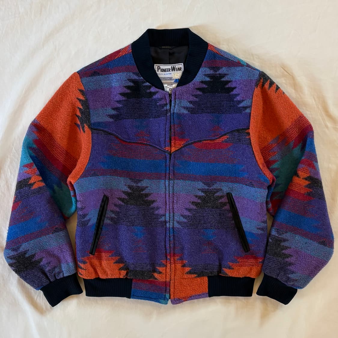 (W55) 80s USA PIONEER WEAR 나바호 자카드 블루종 상품이미지2