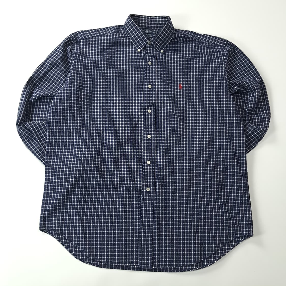 CK162 L 폴로 90s 미국판 시어서커 로얄네이비 스몰체크 셔츠 남 상품이미지1
