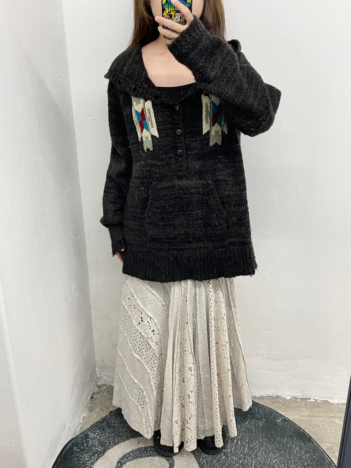 에스닉 패턴 버튼 후드 니트 상품이미지4