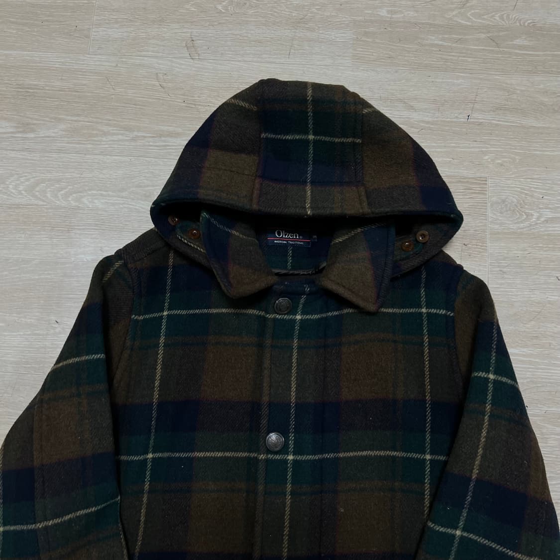 올젠 체크 후드 울 싱글 브레스티트 코트 [브라운] M/95 상품이미지2