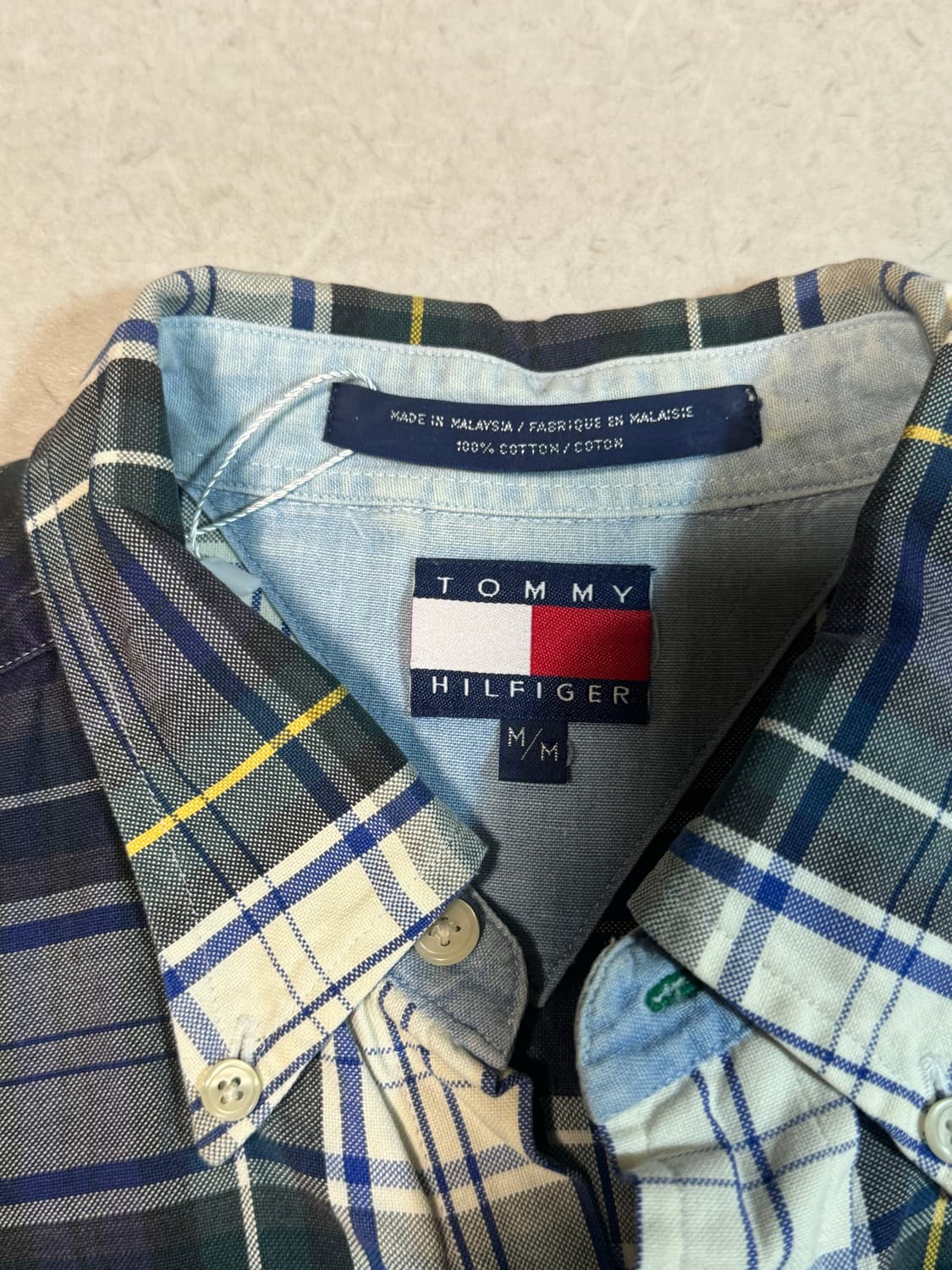 타미힐피거 빈티지 자수로고 컬러블록 타탄 체크 셔츠 네이비 m 상품이미지4