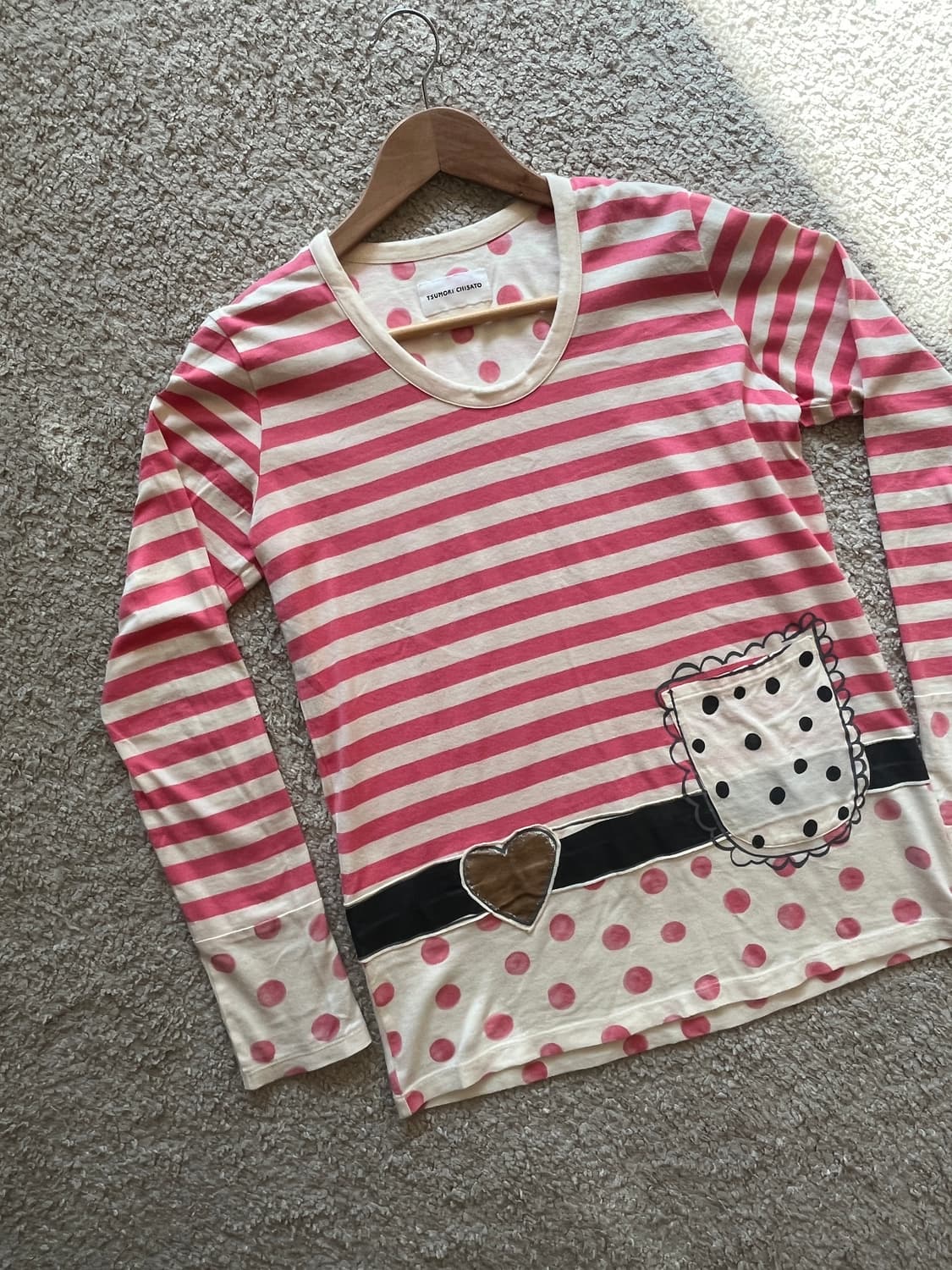 츠모리 차사토 하트벨트 리얼포켓 땡땡이 스트라이프 롱슬리브 긴팔 티셔츠 상품이미지2