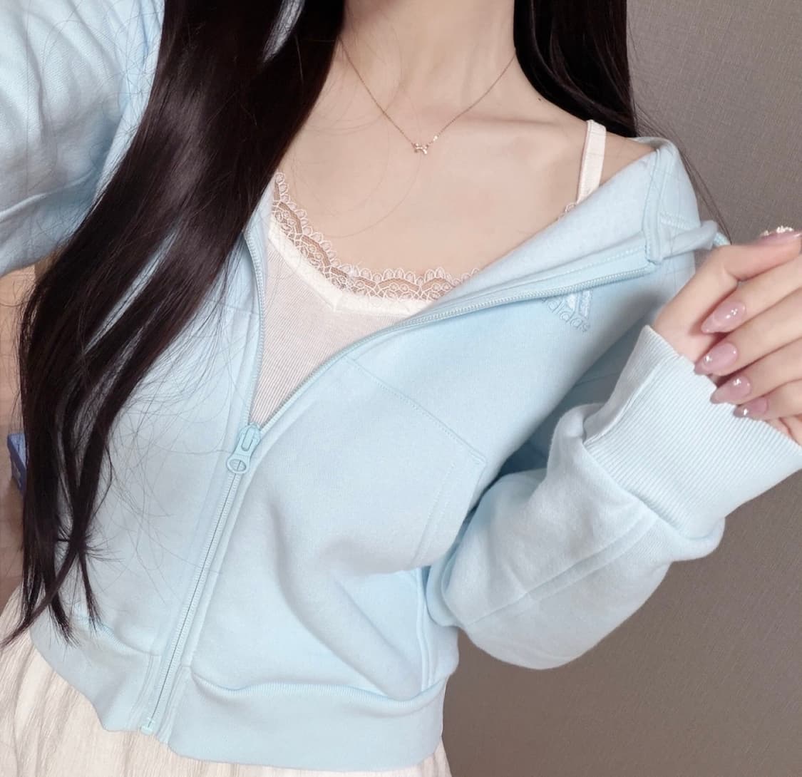 🩵[착샷]아디다스 스카이블루 크롭 후드집업🩵 상품이미지2