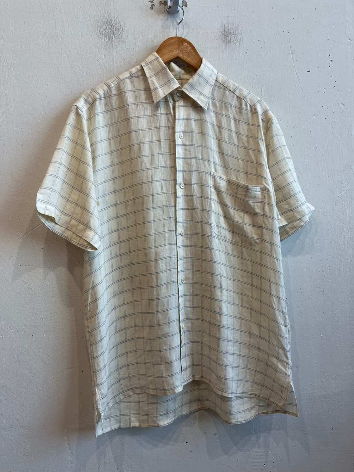 GIVENCHY 지방시 퓨어린넨 체크 반팔 셔츠 Made in JAPAN 상품이미지1