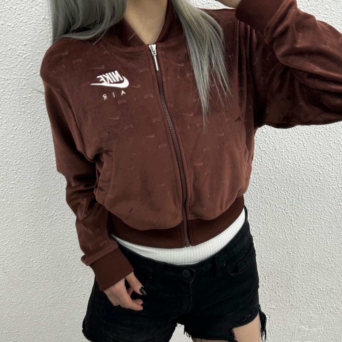 나이키 스우시 패턴 브릭 벨벳 집업 S 상품이미지2