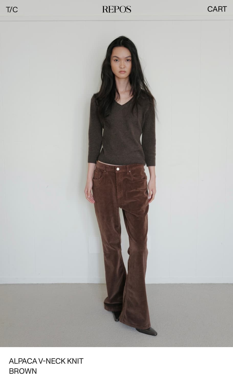 ALPACA V-NECK KNIT BROWN (M사이즈) 상품이미지2
