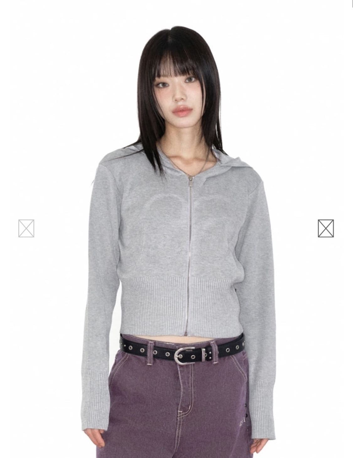 애즈온 니트 후드 집업 그레이 상품이미지1